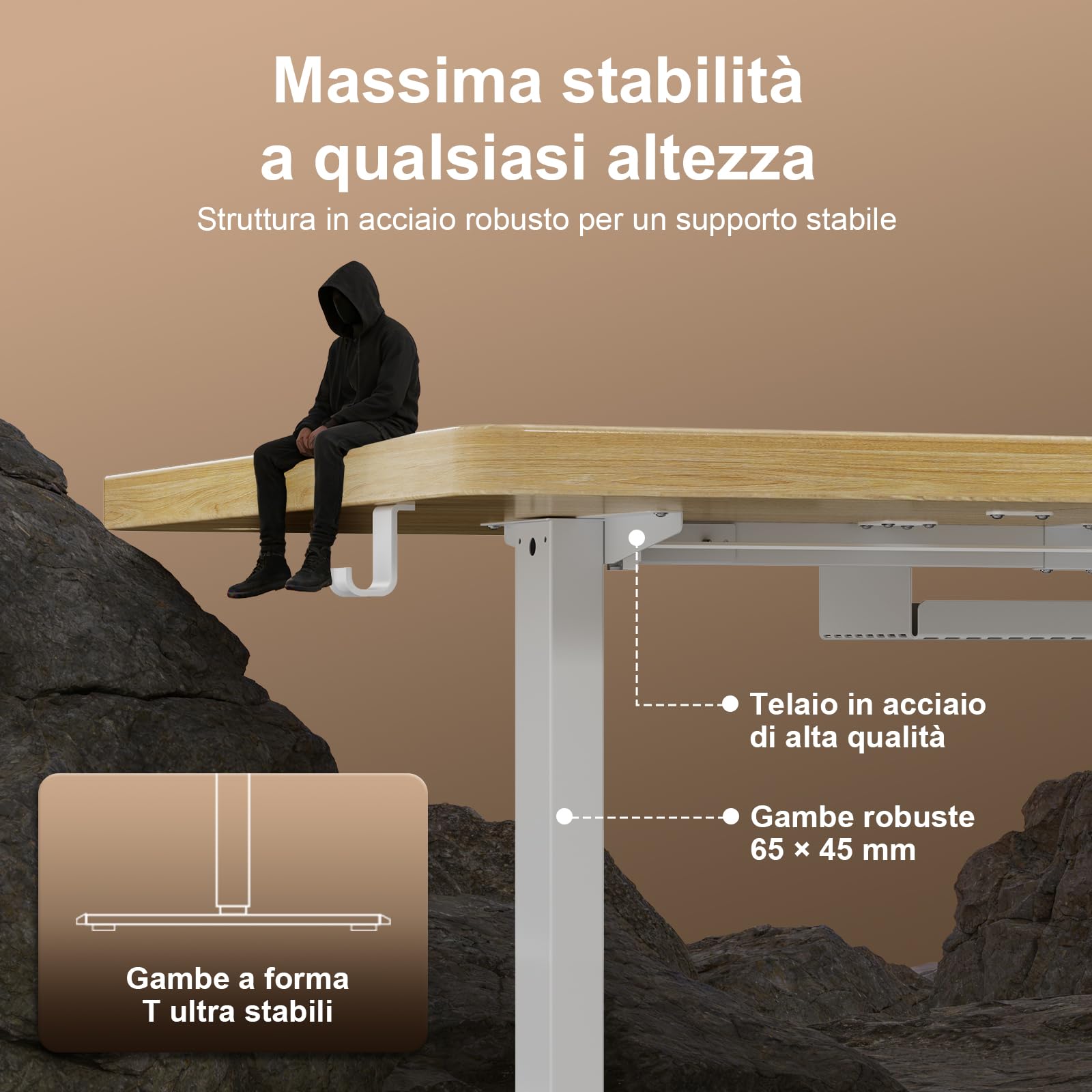JUMMICO Scrivania Regolabile in Altezza Elettrica 160x80 cm, Scrivania Ergonomica Seduta in Piedi con Vassoio per Cavi e Porta USB, Scrivania per Computer Ufficio, Beige e Bianco