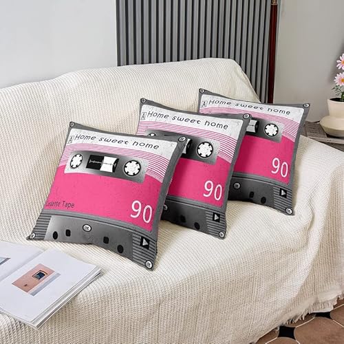 Feelyou Tape Reversible Throw Pillow Covers For Magnetic Tape Print Pillow Covers Home Decor Decorative Record Musical Square Cushion Covers Set Of 2 Vintage Pink Grey 18 X 18-Inch #TOP3