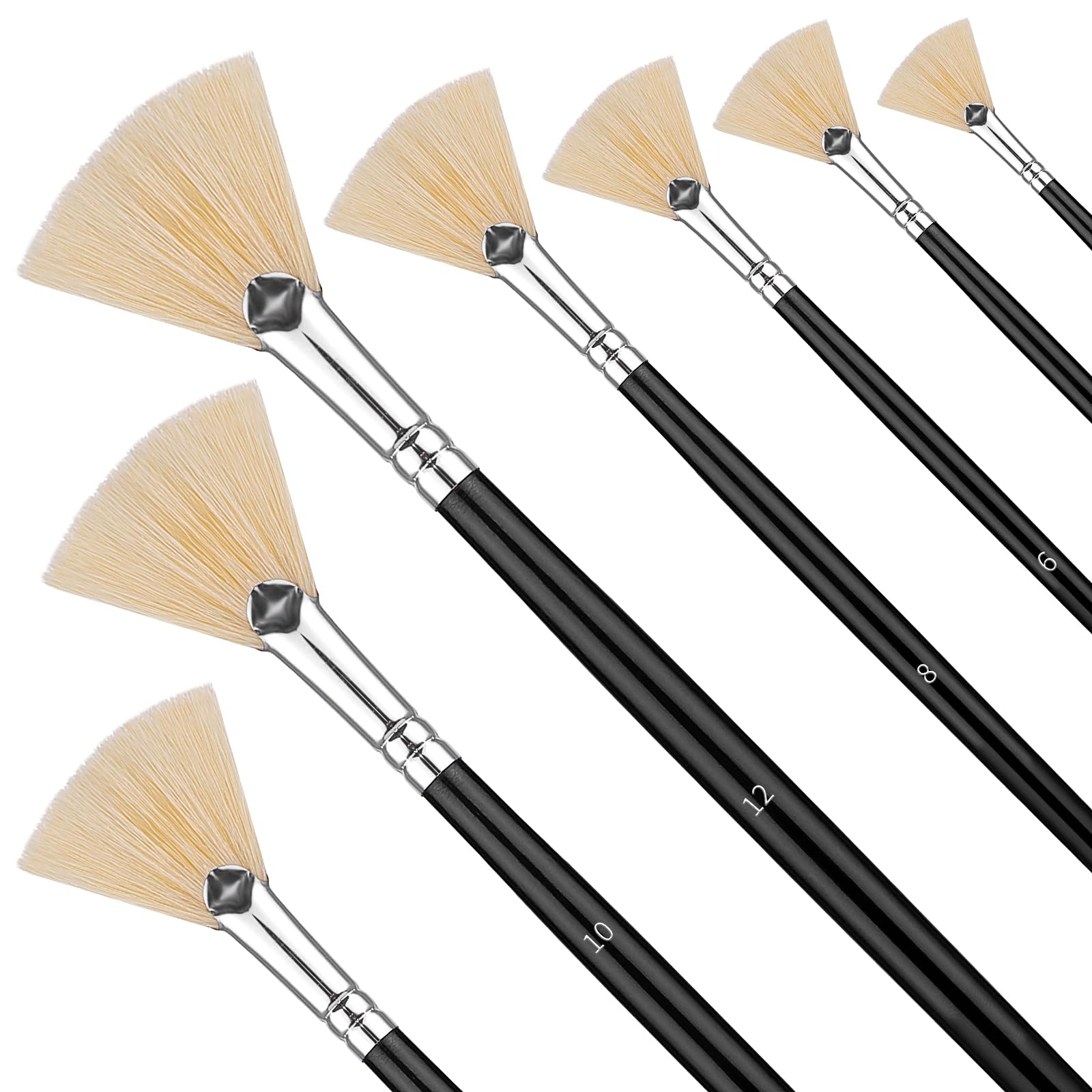 Juego de 7 pinceles de abanico para pintar, juego de pinceles de pintura con cerdas de cerdo de mango largo, pinceles de pintura acrílica al óleo, pinceles artísticos para pintura acrílica, pintura al