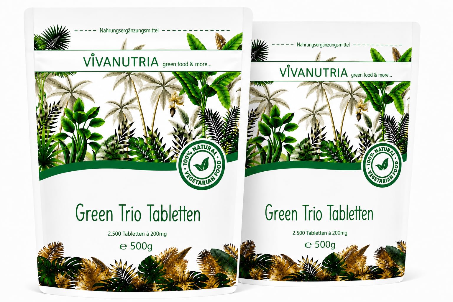 VivaNutria Green Trio Presslinge 1000g | aus kontrolliertem Anbau I 5000 Tabletten aus Spirulina Chlorella & Gerstengras ohne Zusätze I schonend verarbeitet und Rohkostqualität I vegan