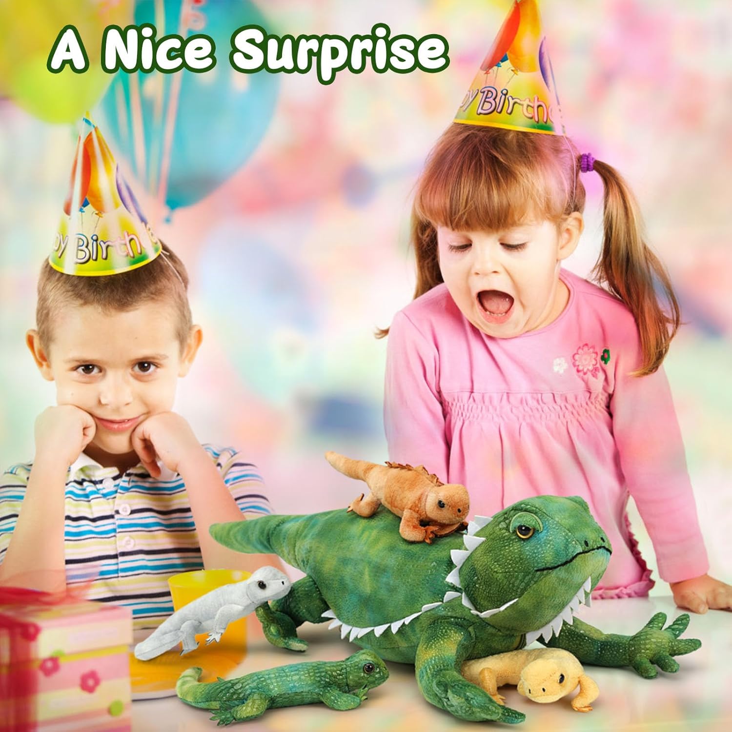 MorisMos Lizard Stuffed Animal with 4 Babies Inside, 26in Stuffed Lizard Plush with Zippered Belly, Bearded Dragon Stuffed Animal Mommy Babies Set for Kids Boys Girls on Christmas, Birthday