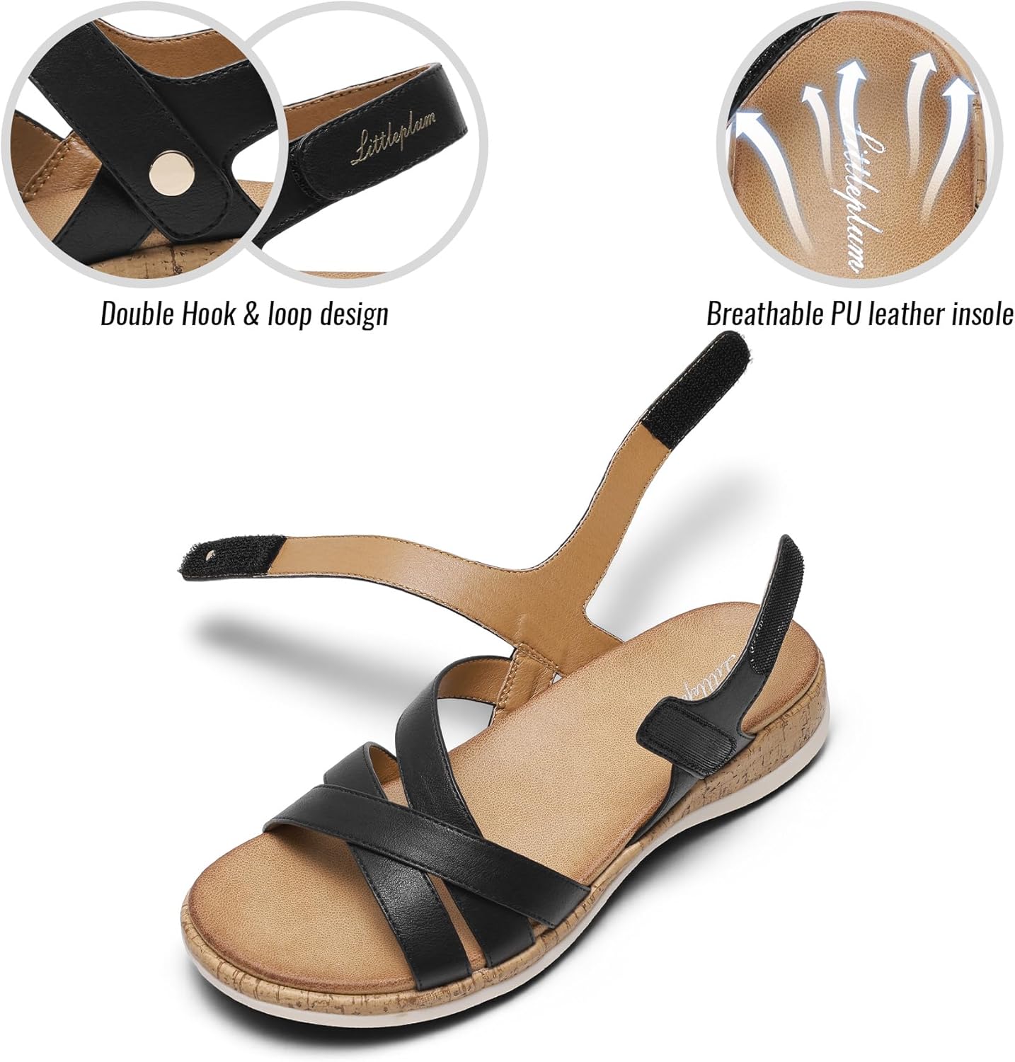 Littleplum Women's Flat Sandals With Arch Support Open Toe Comfortable Adjustable Walking Sandals for Summer Beach Travel - Image 4