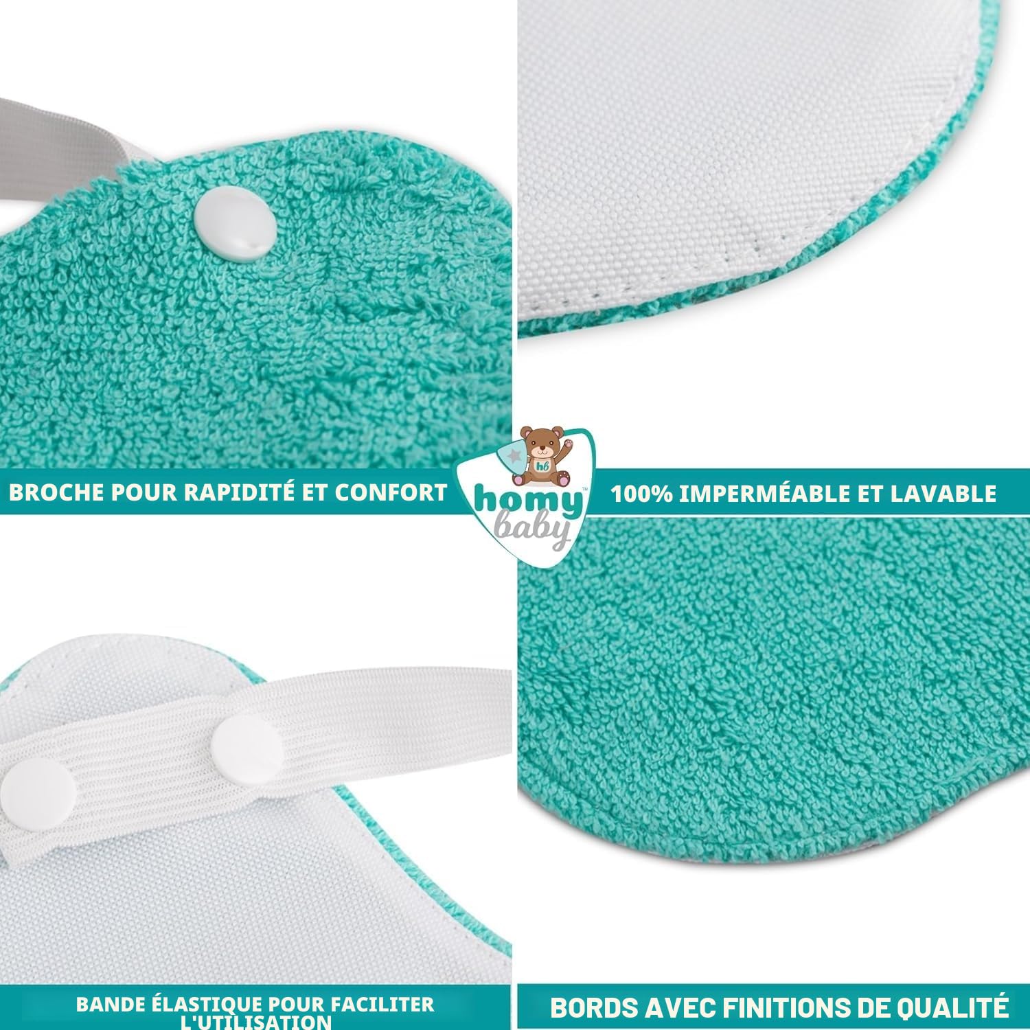 HOMYBABY® Lot 5 Bavoirs Bebe pour DME en Éponge - Bavoir Elastique Maternelle - Idéal pour la Crèche - Bavoir Imperméable Bébé Réutilisable - Puericulture bébé