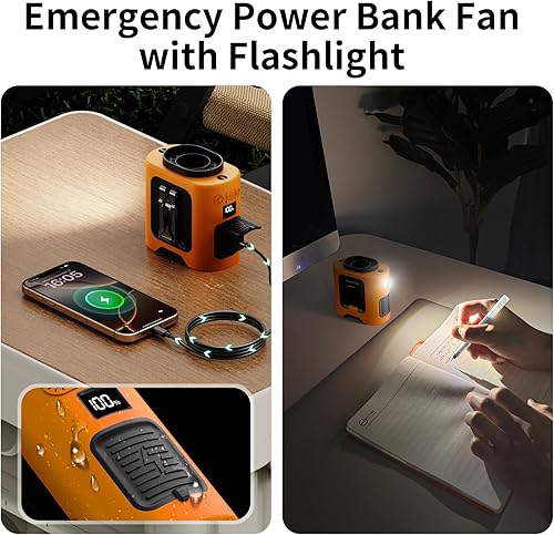 Miniatura 6 de Socool - Ventilador portátil de 14 500 mAh con clip de cinto, rotación 360, recargable, enfriamiento de 67 horas, 5 velocidades, con batería, luz,