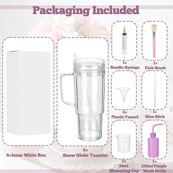 40オンス スノードーム タンブラー用品 アクリル製スノードームタンブラーカップ ハンドル付き クリアドリル済み 二重壁スノードーム タンブラースターターキット Diyグリッタータンブラー用