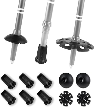 TREKOLOGY Trekking Pole Tips and Baskets Set - Rubber Replacement Accessories for Walking Sticks and Hiking Pole
