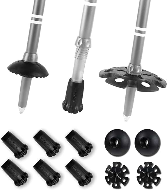 TREKOLOGY Trekking Pole Tips and Baskets Set - Rubber Replacement Accessories