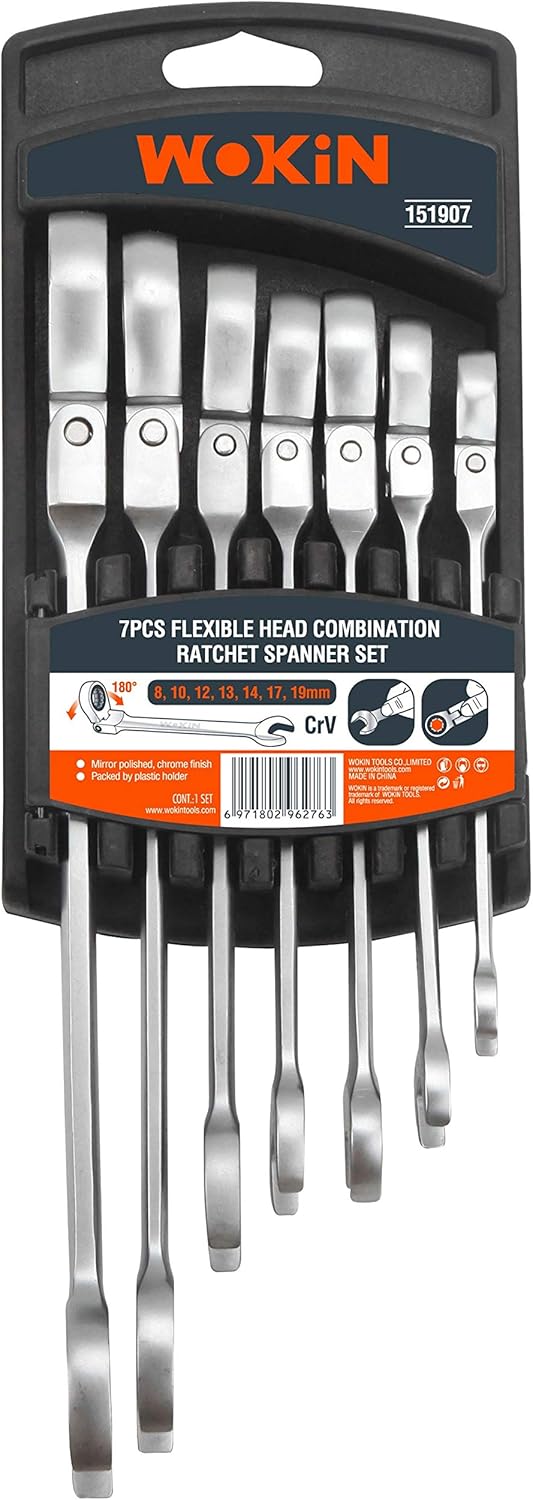 WOKIN Set of 7 articulated ratchet combination spanners