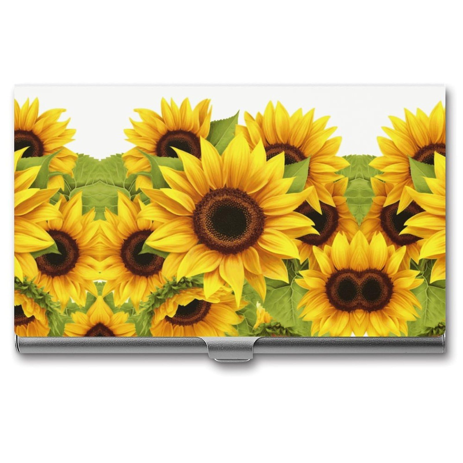 Fekiloot Unisex Silver Sunflower Card Holder Color Business Card Box Magnetic Travel Card Case Wallet Portable Business Card Carrier Suitable For Business Professionals Office