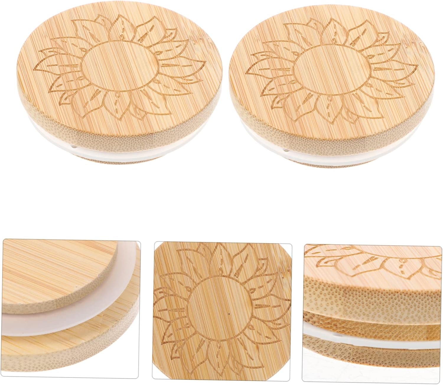 ABOOFAN 16pcs Wood Jar Lids Sunflower Design Sealing Lids for Yogurt Spice and More Chic Sealing for Home Storage