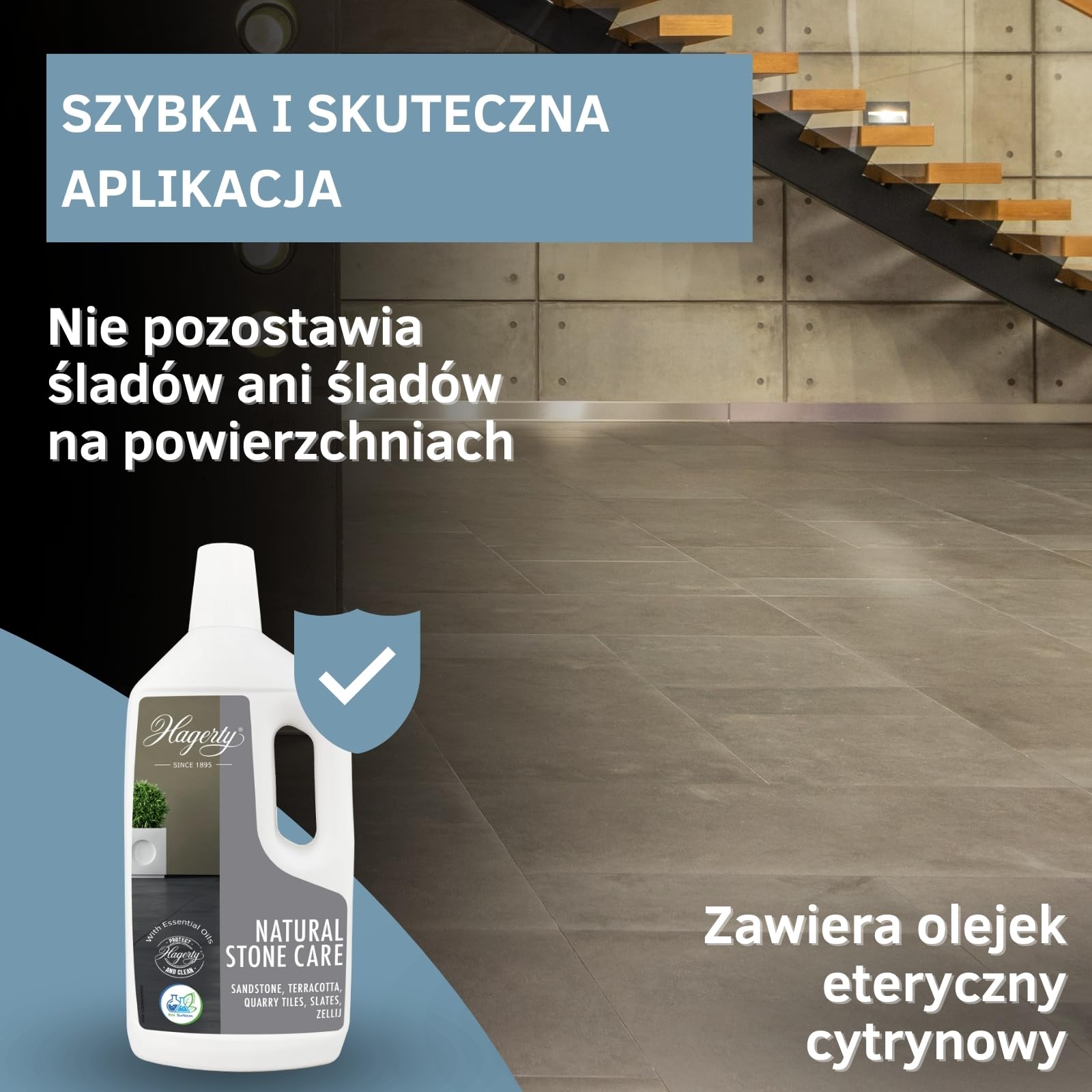 Hagerty Natural Stone Care Preparat do czyszczenia kamienia naturalnego 1l I Skuteczna pielęgnacja do podłóg z kamienia terakoty łupka płytek I Czyszczenie kamienia wewnątrz i na zewnątrz
