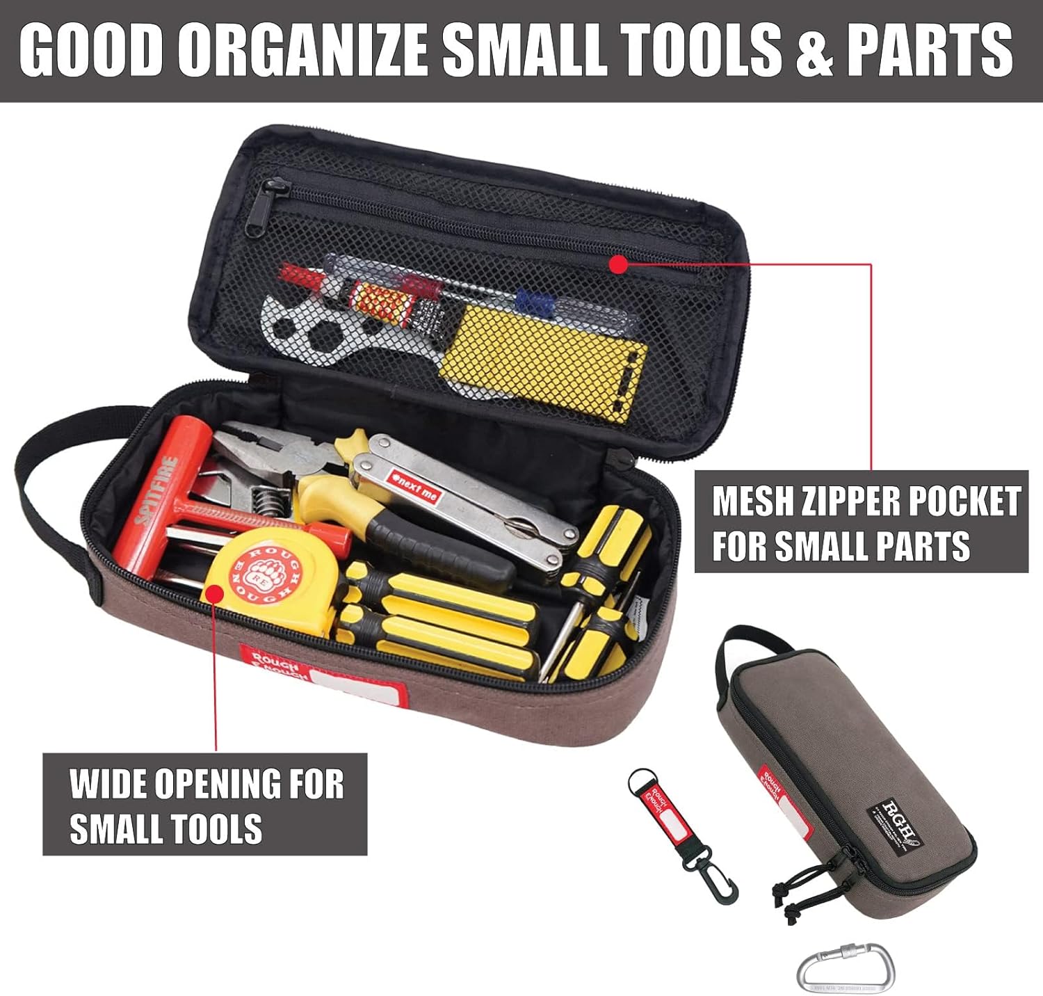 Rough Enough Small Tool Bag Pouch Canvas Portable Box Organizer Case with Zipper Handle for Motorcycle Bike