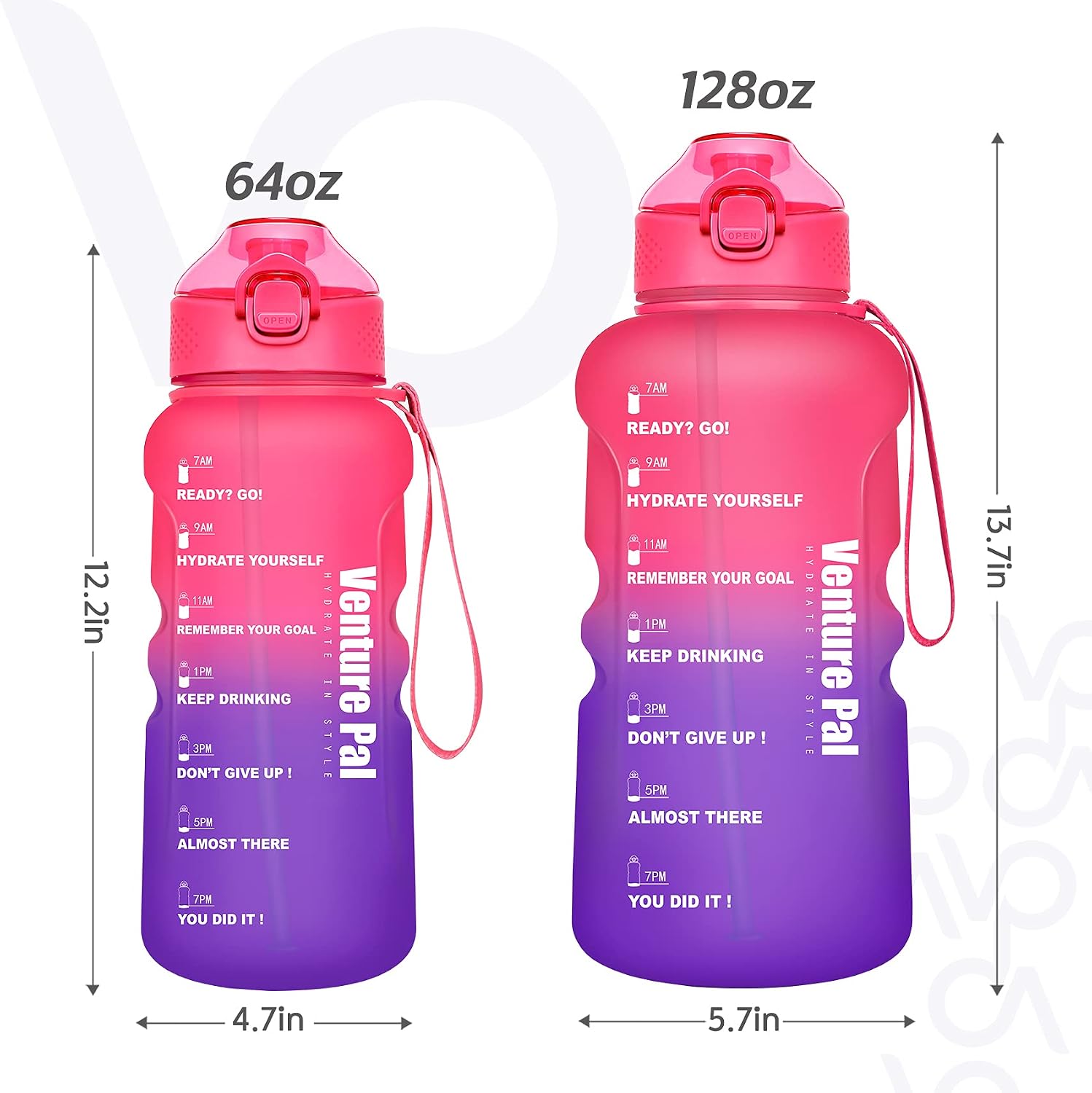 Venture Pal One & Half Gallon Water Bottle with Straw and Times to Drink, Motivational Big Water Bottle with Time Marker Ensure You Drink Enough Water For Home, Office and Gym