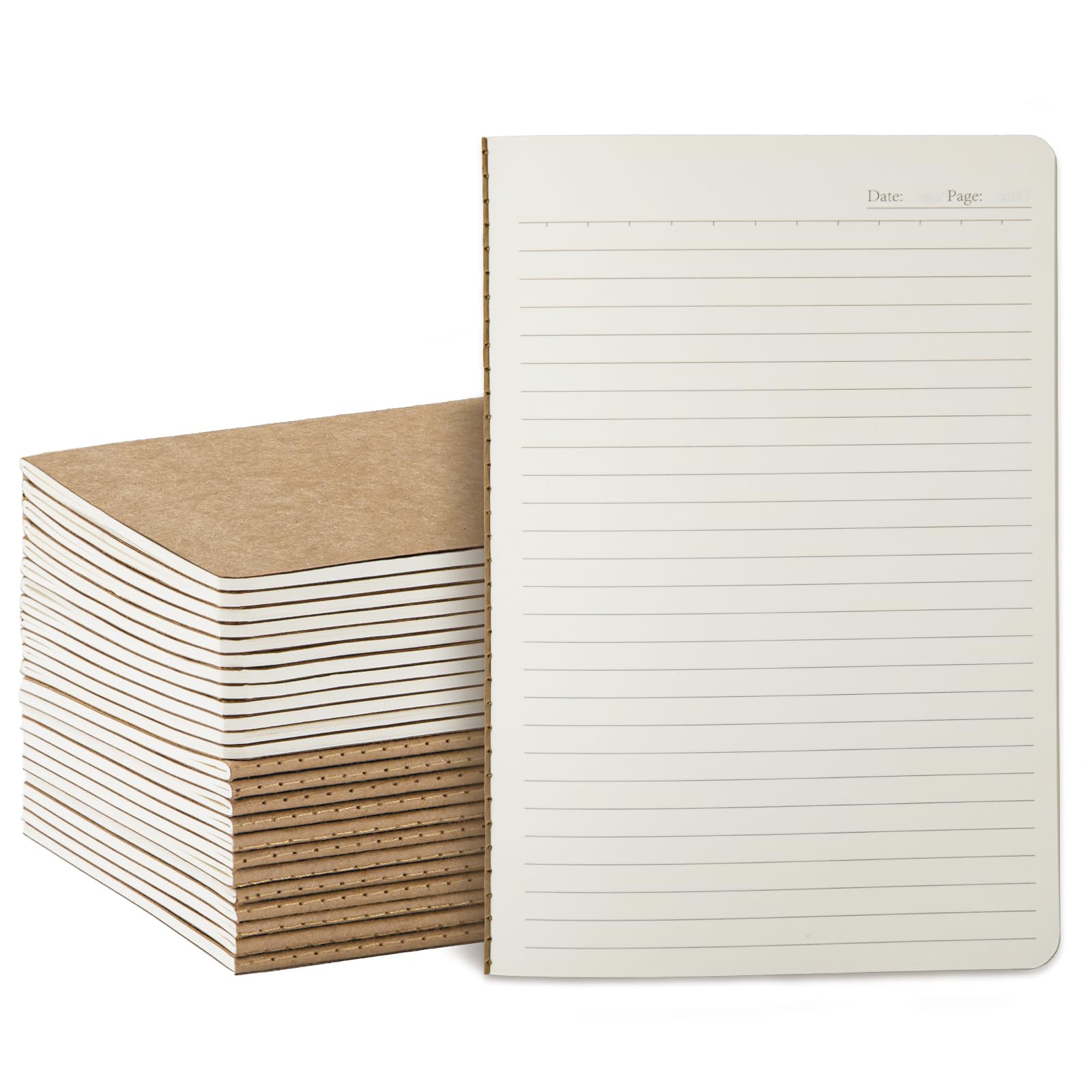 Foliom 24 Pack A5 Lined Notebooks, 60 Pages Ruled Paper Journals, 21 x 14cm, Natural Kraft Cover Composition Notebooks for School Office Students Artists