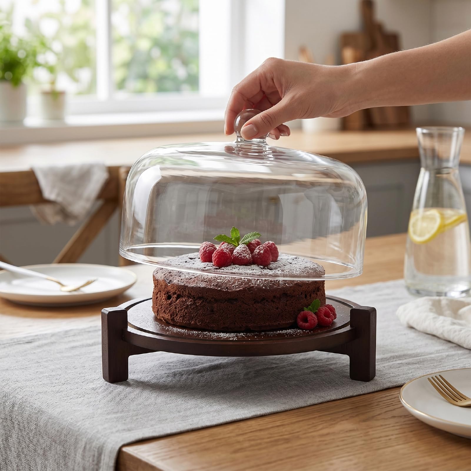 Pssopp Kuchenständer aus Holz mit Deckel, 27,9 Cm, Runder Kuchenständer, 2-in-1-Desserttisch-Präsentationssockel für Käsechips, Dips, Backen, Geburtstage, Küchenpartys, Hochzeiten