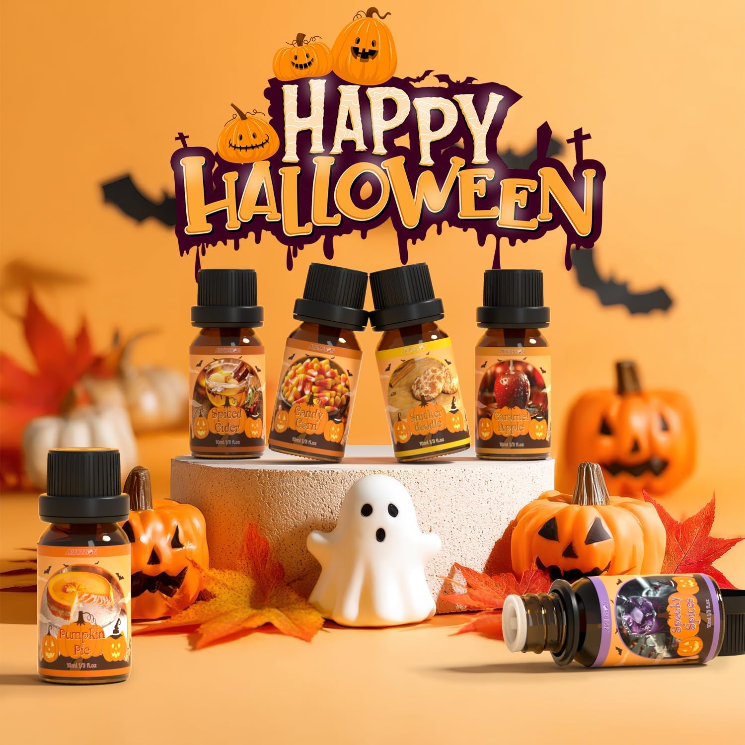 ARVIDSSON Halloween Fragrance Oils Set, Fall Essential Oils for Diffuser - Pumpkin Pie, Spiced Cider, Caramel Apple, Candy Corn, Snickerdoodle, Spooky Spices, Autumn Scented Oil Gift for Women - Image 2