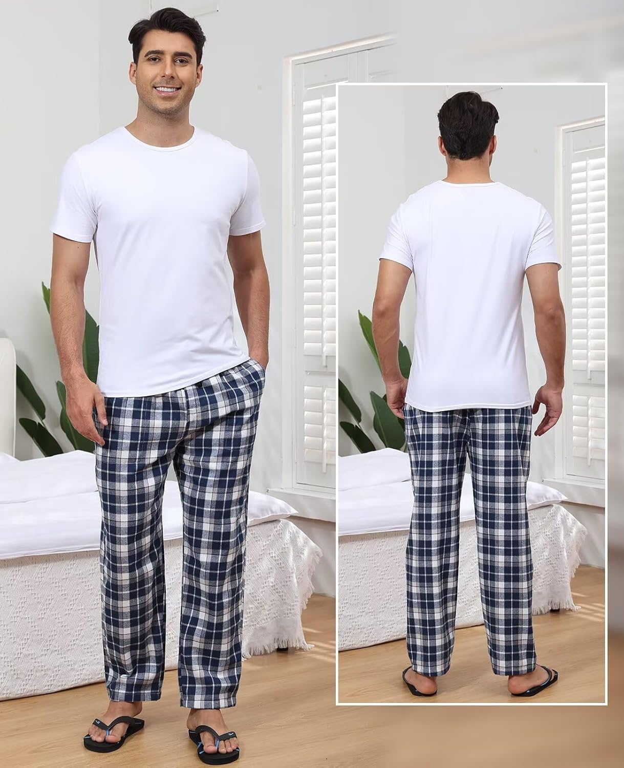 yuyangdpb Men's 3-Pack Pajama Pants Cotton Plaid Pjs Bottoms Sleep Lounge Pant Button Open Fly with Pockets - Image 2