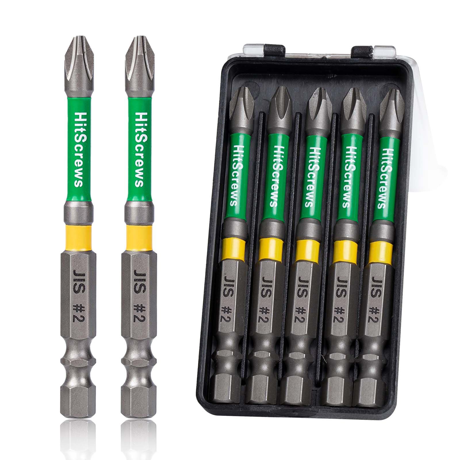 HitScrews JIS #2 Screwdriver Bits 9/13mm Dual-Groove Shank 75mm/3''- 5PCS — image 1