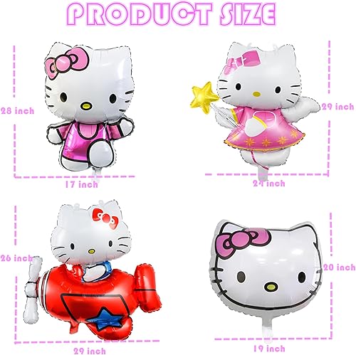 Miniatura 3 de Juego de 6 globos de fiesta de gatitos para niños, globos de cumpleaños de papel de aluminio con temática de gatito, suministros de fiesta de