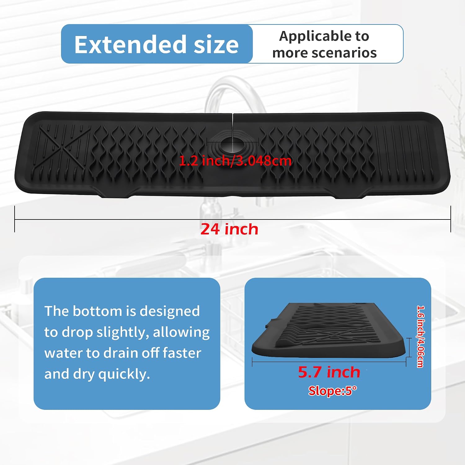 24inch Silicone Faucet Splash Guard Black Kitchen Sink Dish Drying Mats image 3