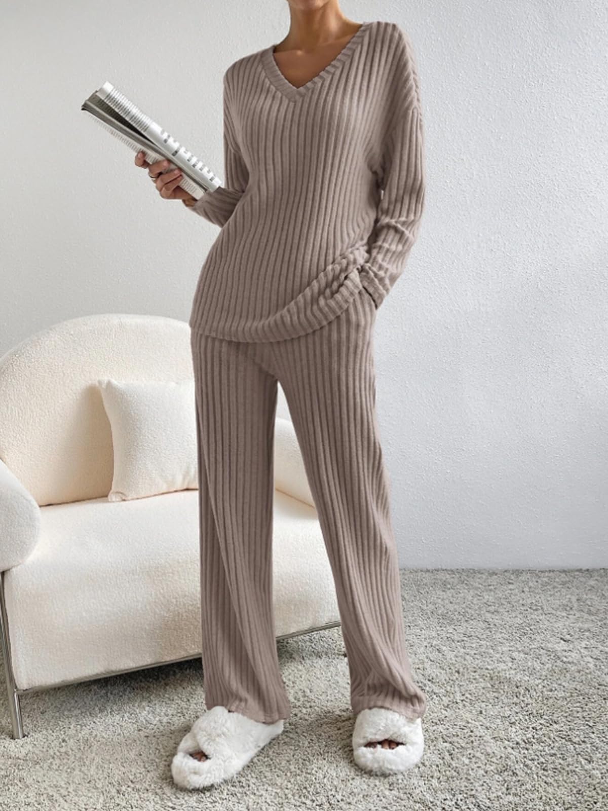 SHEKINI Casual Pullover Set Soft Comfortable Women Set Dres Dress Garnitur for V-Neck Clothing Comfortable Piżama Set Fashion