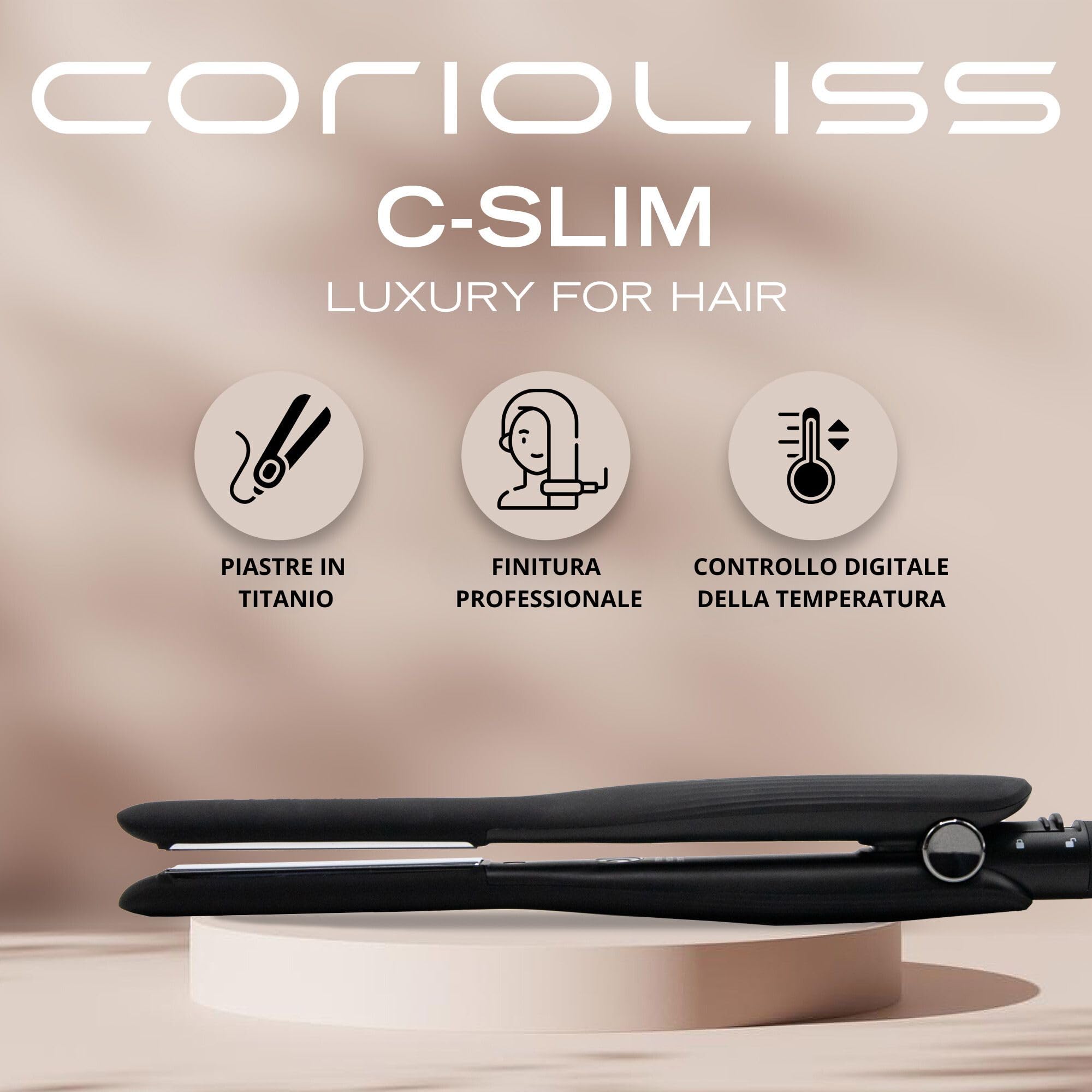 Corioliss Piastra per capelli Mini C-Slim con piastre extra sottili in titanio | Perfetta per Frangia e Capelli Corti | Uomo e Donna | Ionica | Anticrespo Black.