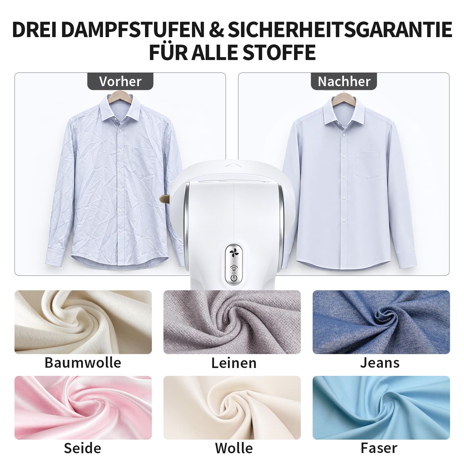 Steamer Dampfglätter mit Saugfunktion, 5000Pa Saugleistung 2-in-1 Dampfgarer & Bügeleisen Dampfbügeleisen 260ml Wassertank 3 Modi & 360°-Auslaufschutztechnologie zur Faltenentfernung
