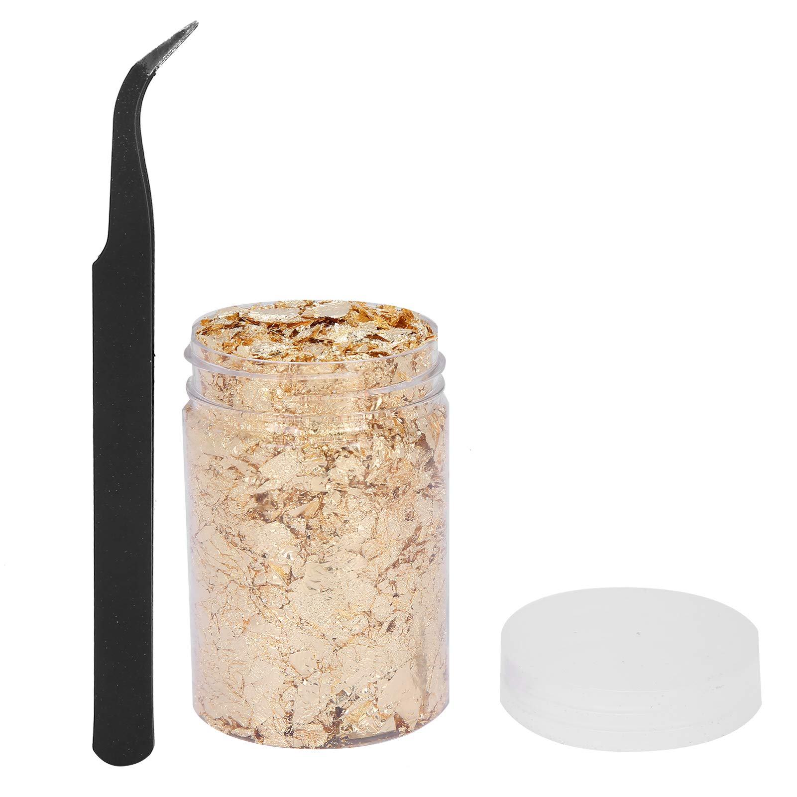 Buachois Foglia Oro Decorazione,10g Set di Scaglie di Resina per Doratura, Scaglie di Lamina Oro con Pinzette per Dipingere Arte della Resina Statua Dorata Nail