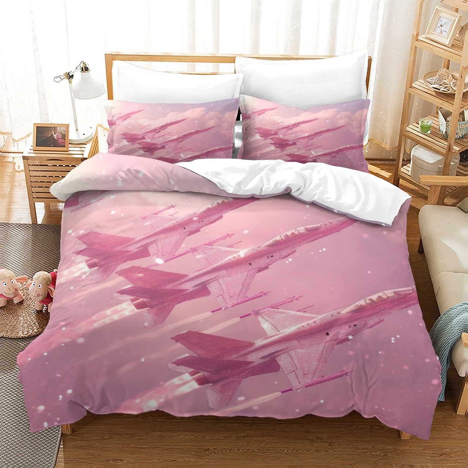 P1S9U7W5Y 3D Printed Pink Abstract 3pcs Duvet Cover Set Microfiber Pink Artistic Bedding Set Double（200x200cm）