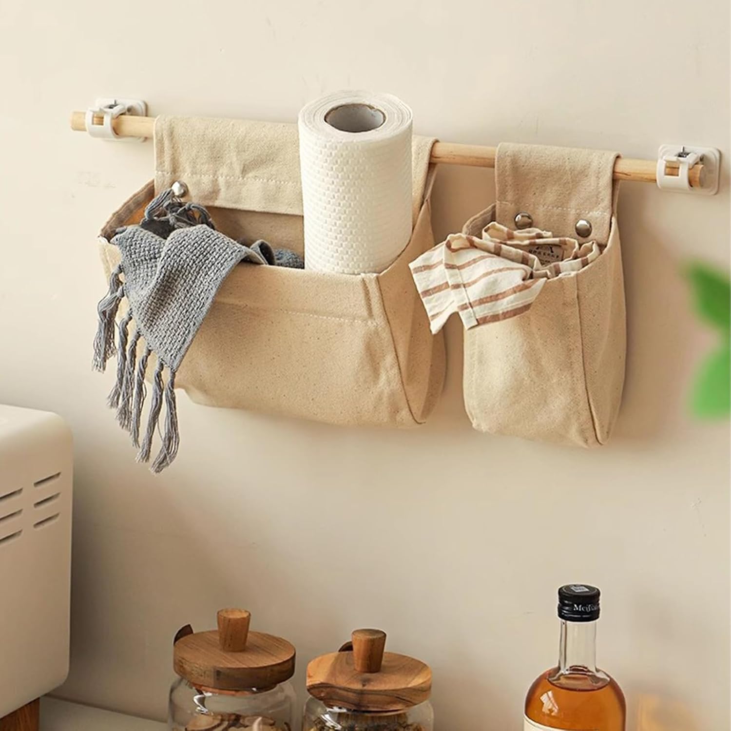 Wall Hanging Cotton Linen Storage Basket – Multi-Purpose Organizer Bin for Wall & Desktop Use – Ideal for Kitchen, Living Room, Bedroom