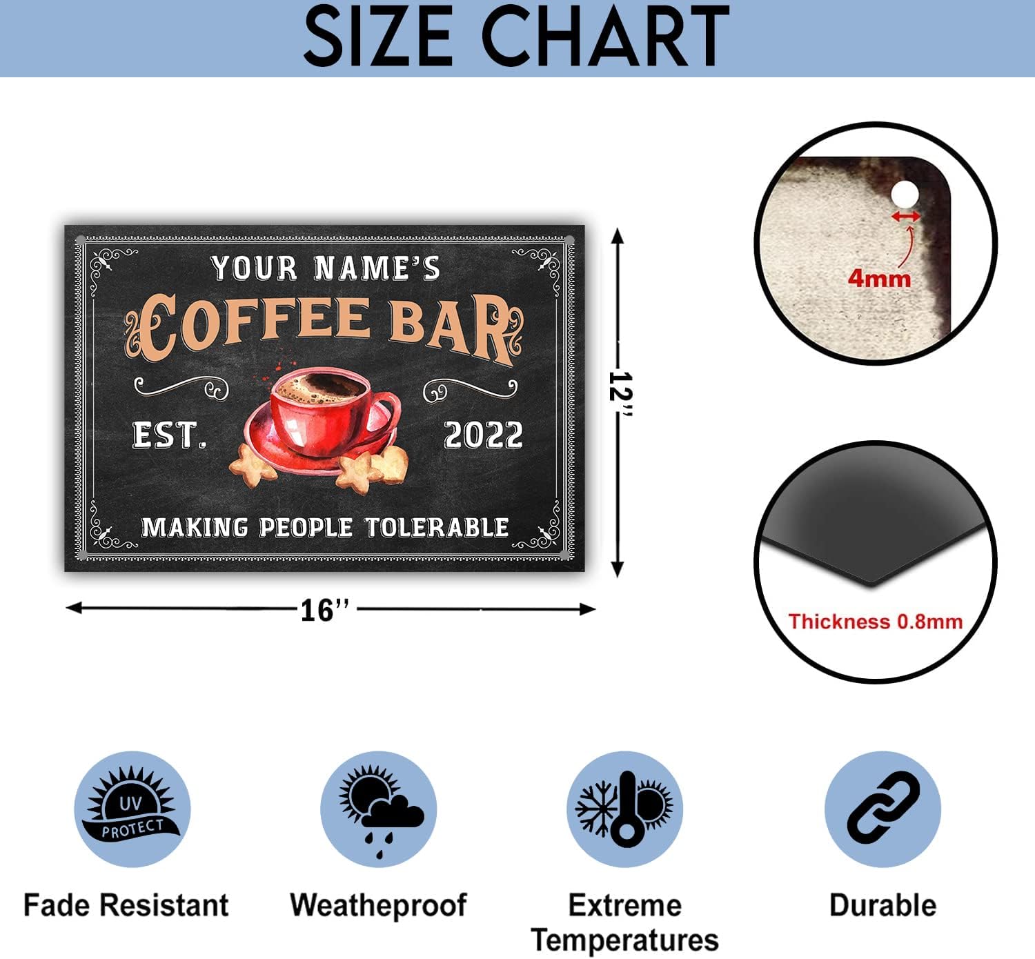 Custom Coffee Bar Metal Tin Sign, Kitchen Decor Wall Plaque, Personalized Gifts for Coffee Lovers, Espresso & Tea Bar (10)
