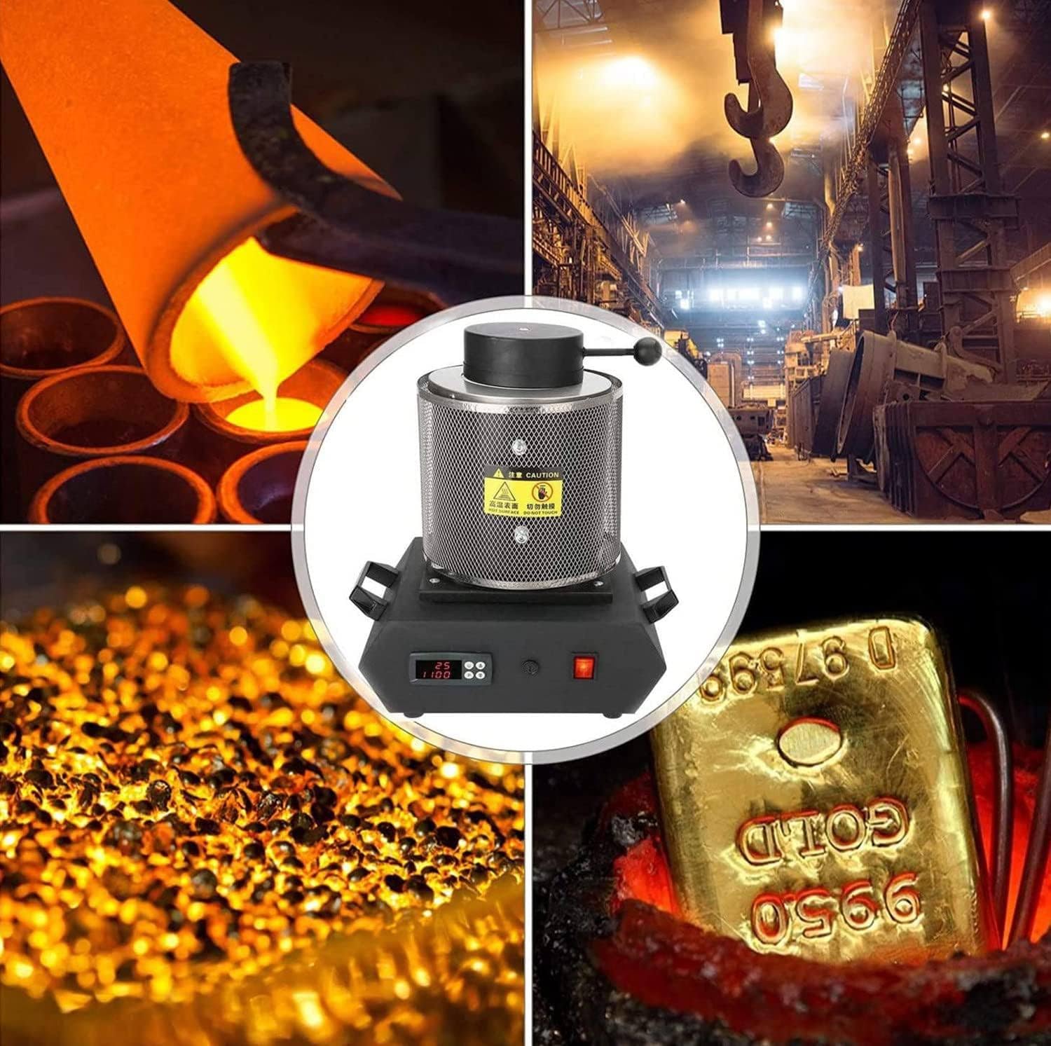 TAHALI Goldschmelzofen, elektrischer Schmelzofen, Goldschmelzofen 1150 ℃, digitaler Schmelzofen, Gießmaschine, Raffinierung von Edelmetallen, Gold, Silber, Zinn, Aluminium,Red-2kg