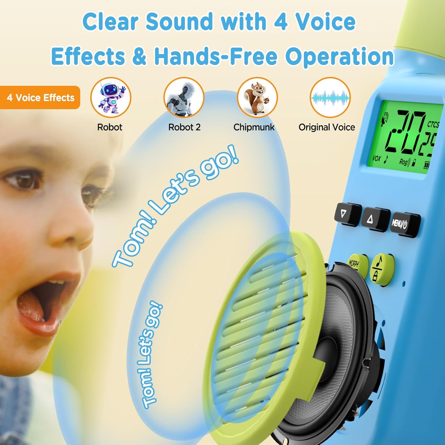 Peakeep Walkie Talkies for Kids Long Range 3 Miles, Voice-Changing Toys Gifts for 3-12 Years Old Boys Girls, 2 Way Radios Big LCD Screen, Flashlight, Camping Hiking Outdoor, Battery Operated, 2 Packs