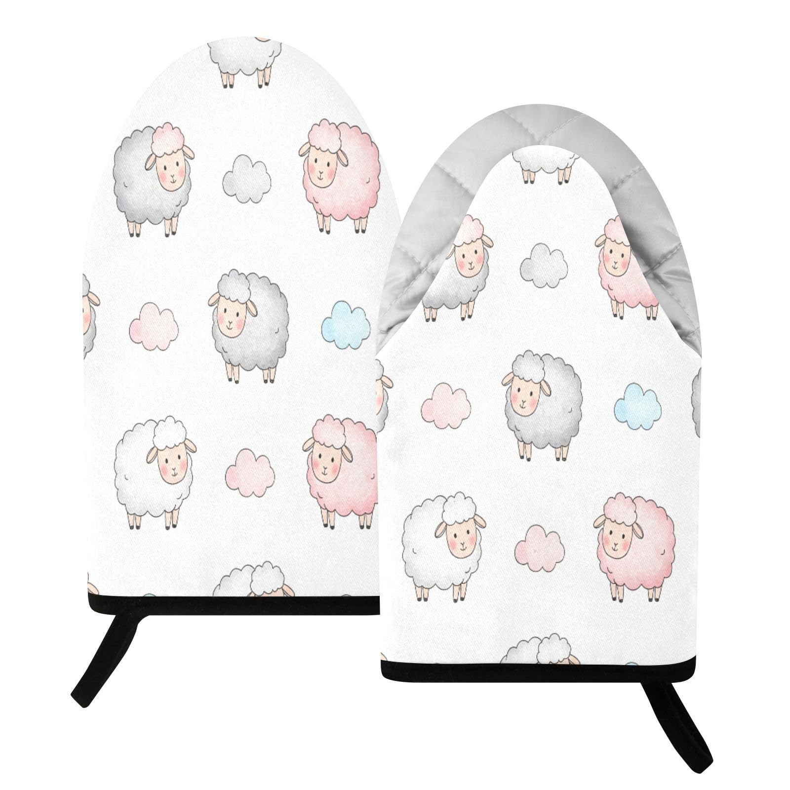 BURSTDDY Cartoon Sheep Oven Mitt,Heat Resistant Kitchen Mitts for Cooking