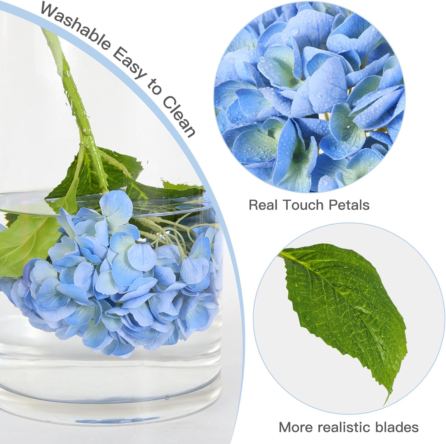 Nubry 4Pcs Blue Hydrangea Artificial Flowers, 22.5In Latex Faux Real Touch Large Hydrangea Flowers with Long Stems & Leaves for Home Office Decor Wedding Party Arrangements(Blue) - Image 4