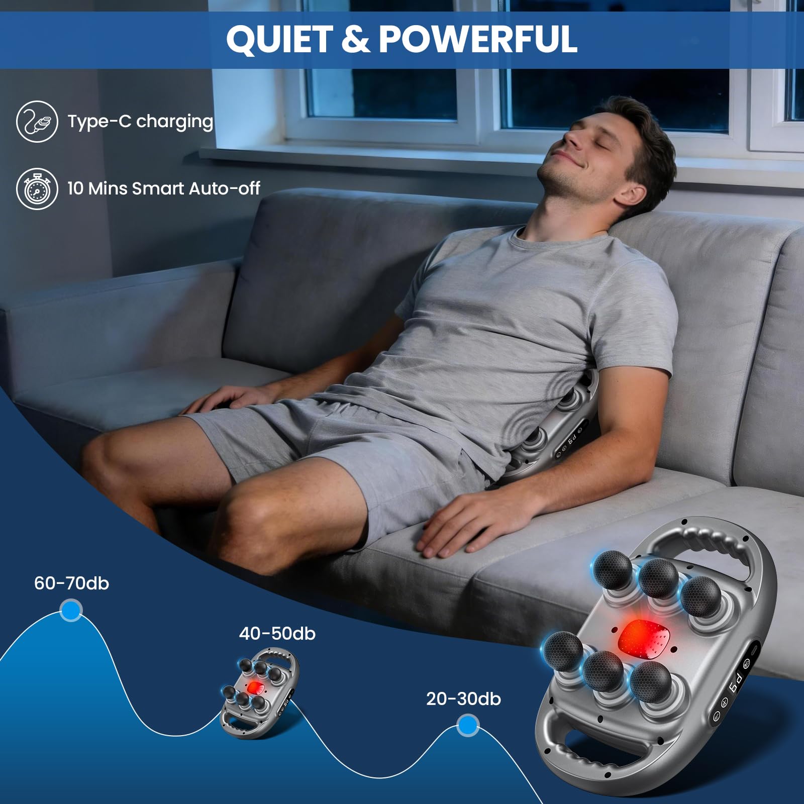FLNKZEM Massage Gun Deep Tissue 6 Heads, Back Massager 9 Speed