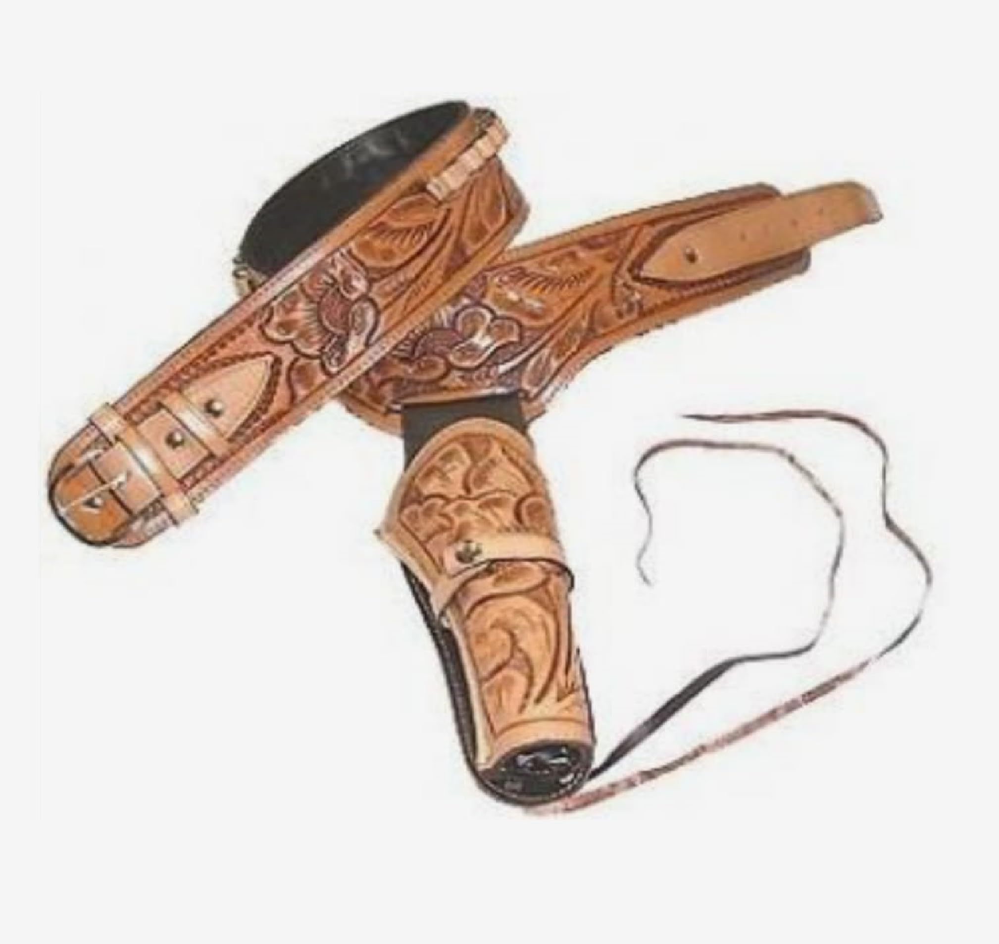 Western CowboyAmmo Tooled Leather Ammo Vintage Cartridge Belt .22 .32 (Tan Right Hand, Size 4 (42