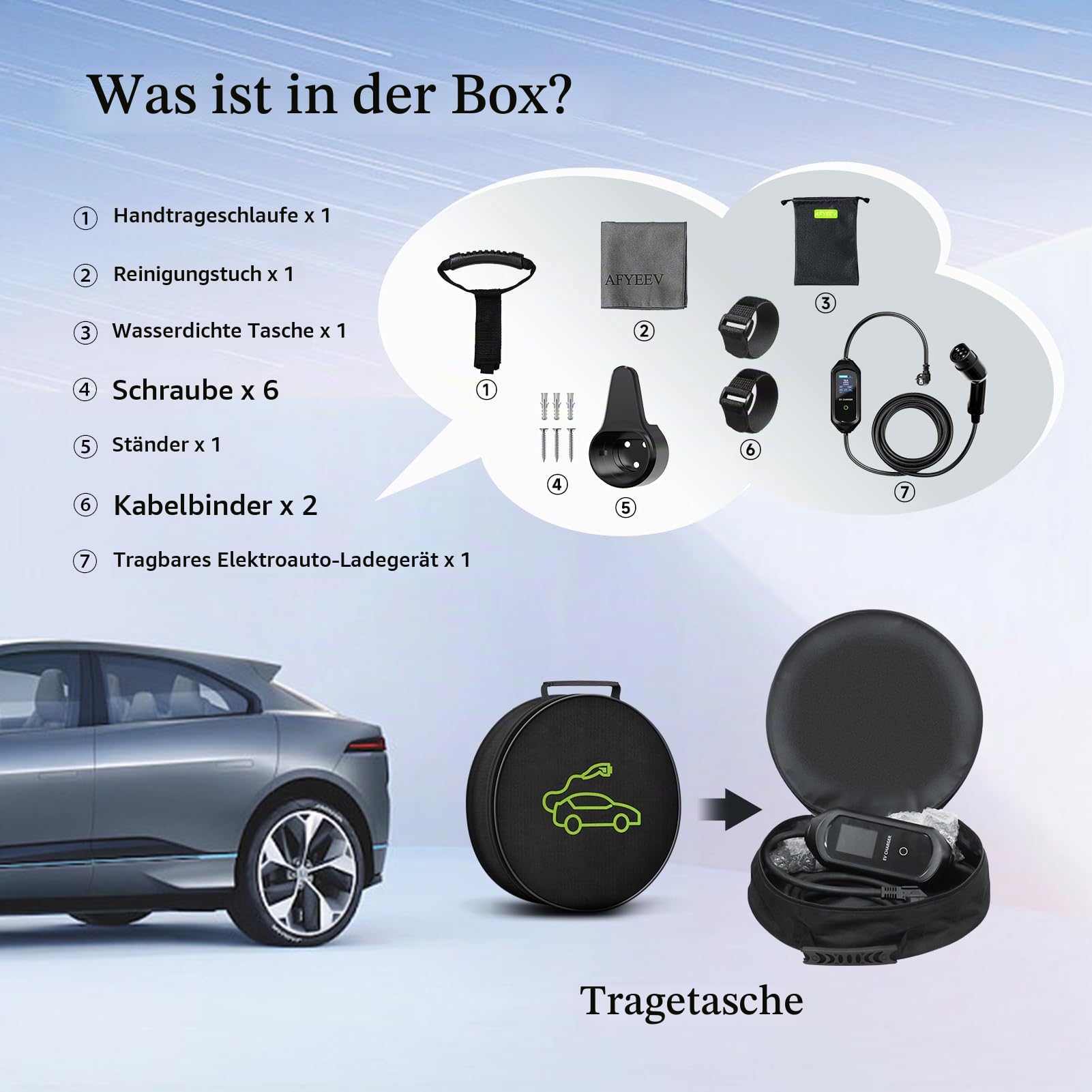 Mobile Wallbox, 3,6kW Typ 2 Ladekabel Schuko, 8M EV Ladekabel | Typ 2 Ladegerät Einstellbare Strom 6/8/10/13/16A, 1-15H Verzögerungszeit EV Ladekabel e Auto mit APP, IEC 62196-2