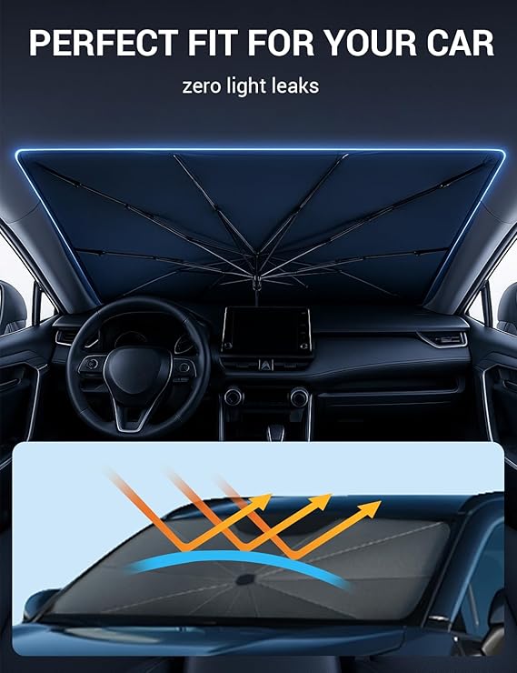 Proadsy Windshield Sun Shade Umbrella for Mazda CX-5 2017-2025 2026 Foldable Car Umbrella Sunshade with Soft TPU Handle Spring Structure Crystal Cooling Material Protect Car from Rays & Heat