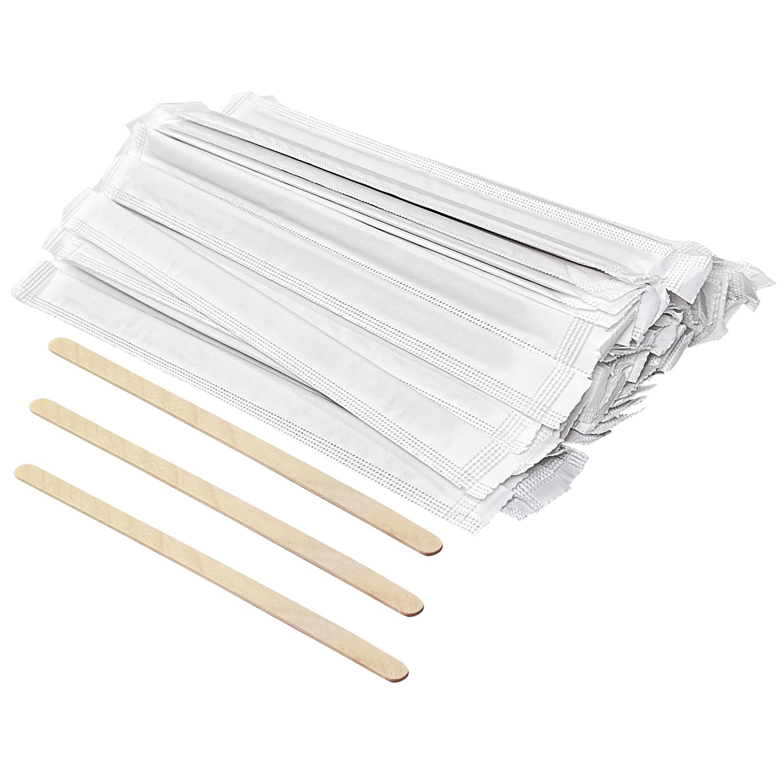 Wooden Coffee Stirrers Individually Wrapped - 5.5 Inch Stir Sticks for Coffee Bar