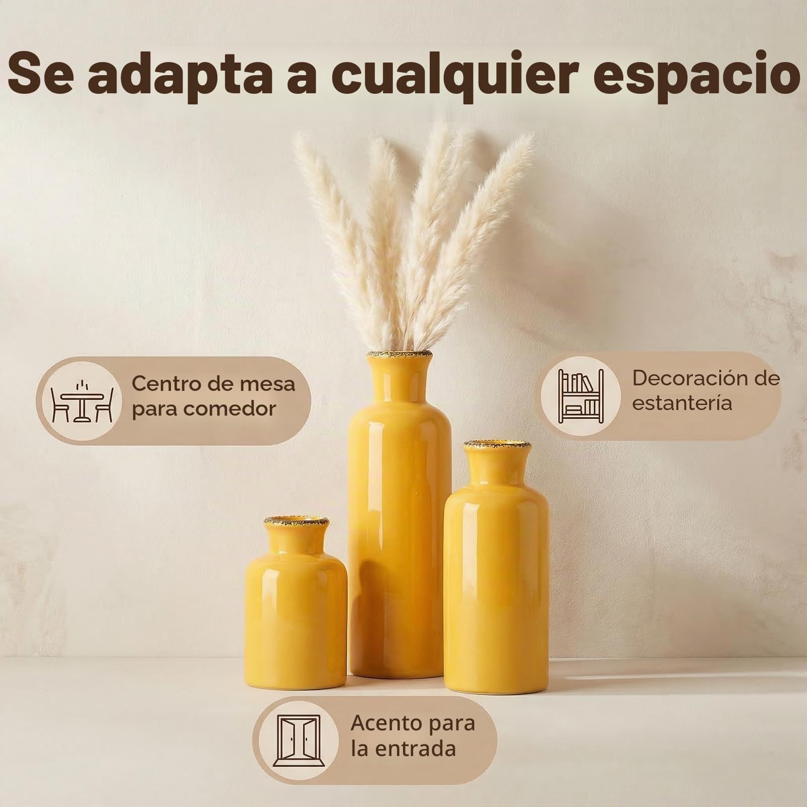 Juego de jarrones de cerámica, Juego de 3 jarrones pequeños, jarrón Decorativo Moderno, Adecuado para decoración de estantes, decoración de chimeneas, estantería, decoración de Mesa de Sala de