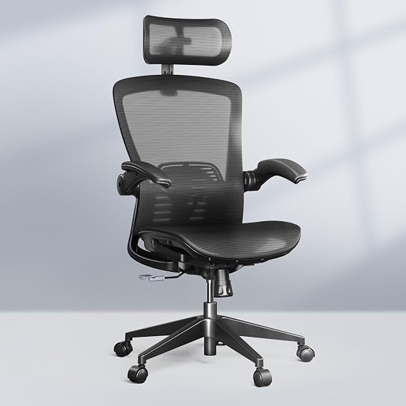 FLEXISPOT OC3-Pro Air Ergonomic Office Chair for Big and Tall Black, High Back Office Chair with Flip-up Arm/8-Level Lumbar Support, Mesh Seat Cushion, Chairs for Home Office Working Studying Gaming