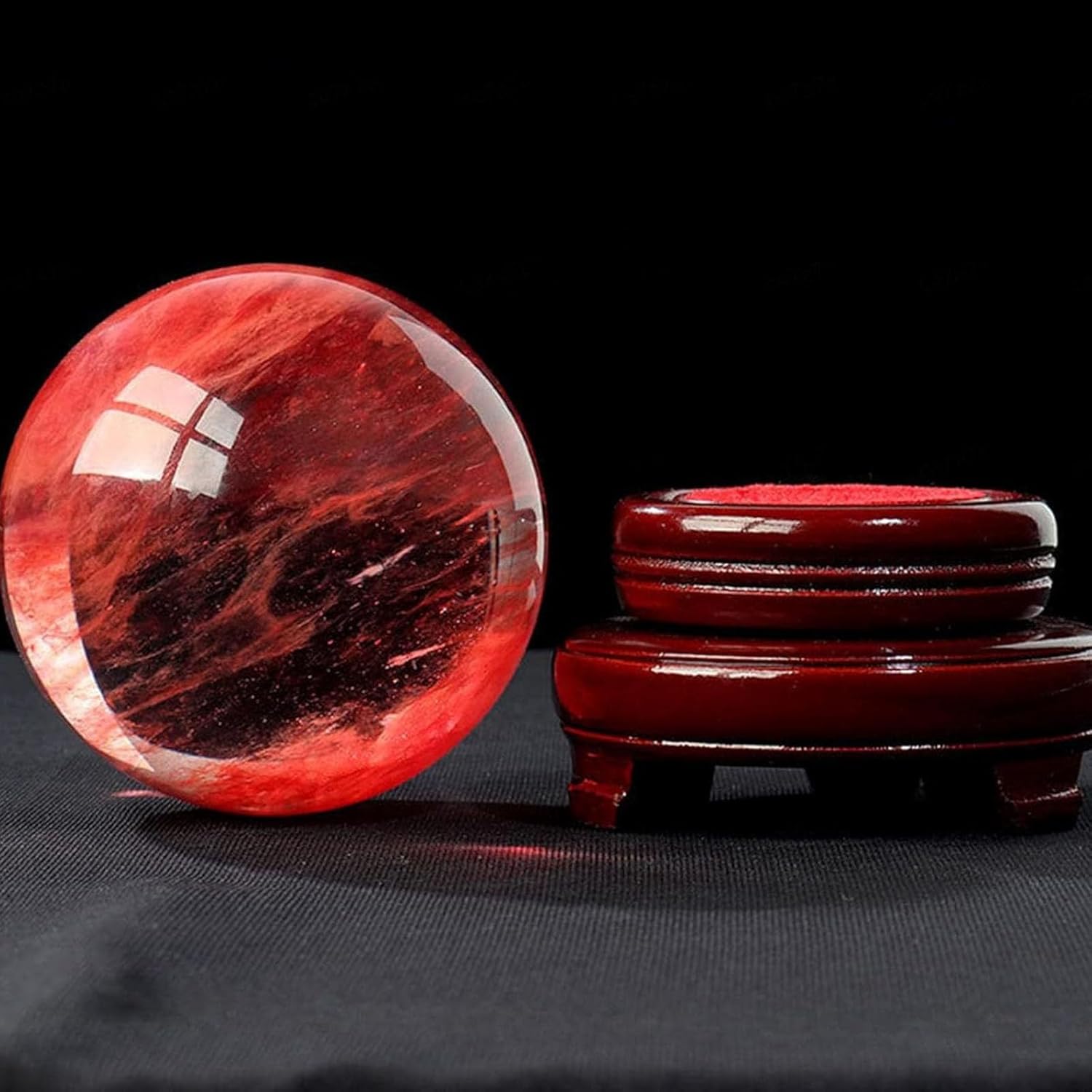 Red Crystal Ball Smelting Stone|Red Obsidian Ball with Stand,Quartz Stone Sphere Ball Sculpture Figurine| Home Decoration Photography Ornaments,90mm/3.5in