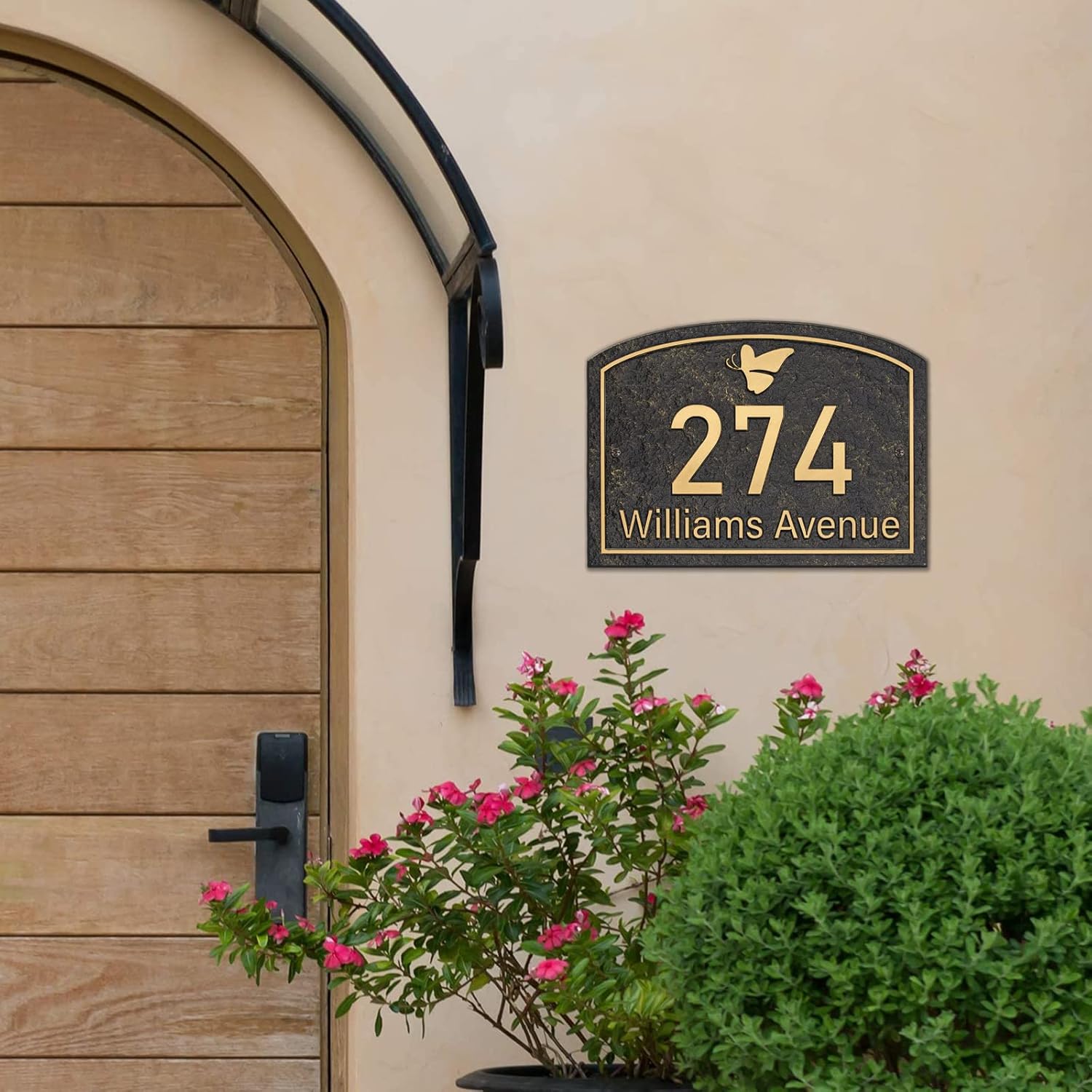 Handcrafted Address Plaque for Yard Outside House Sign, House Number Garden Wall Sign, 911 Visibility Signage, Any Font, 10 x 7 inches (Gold)