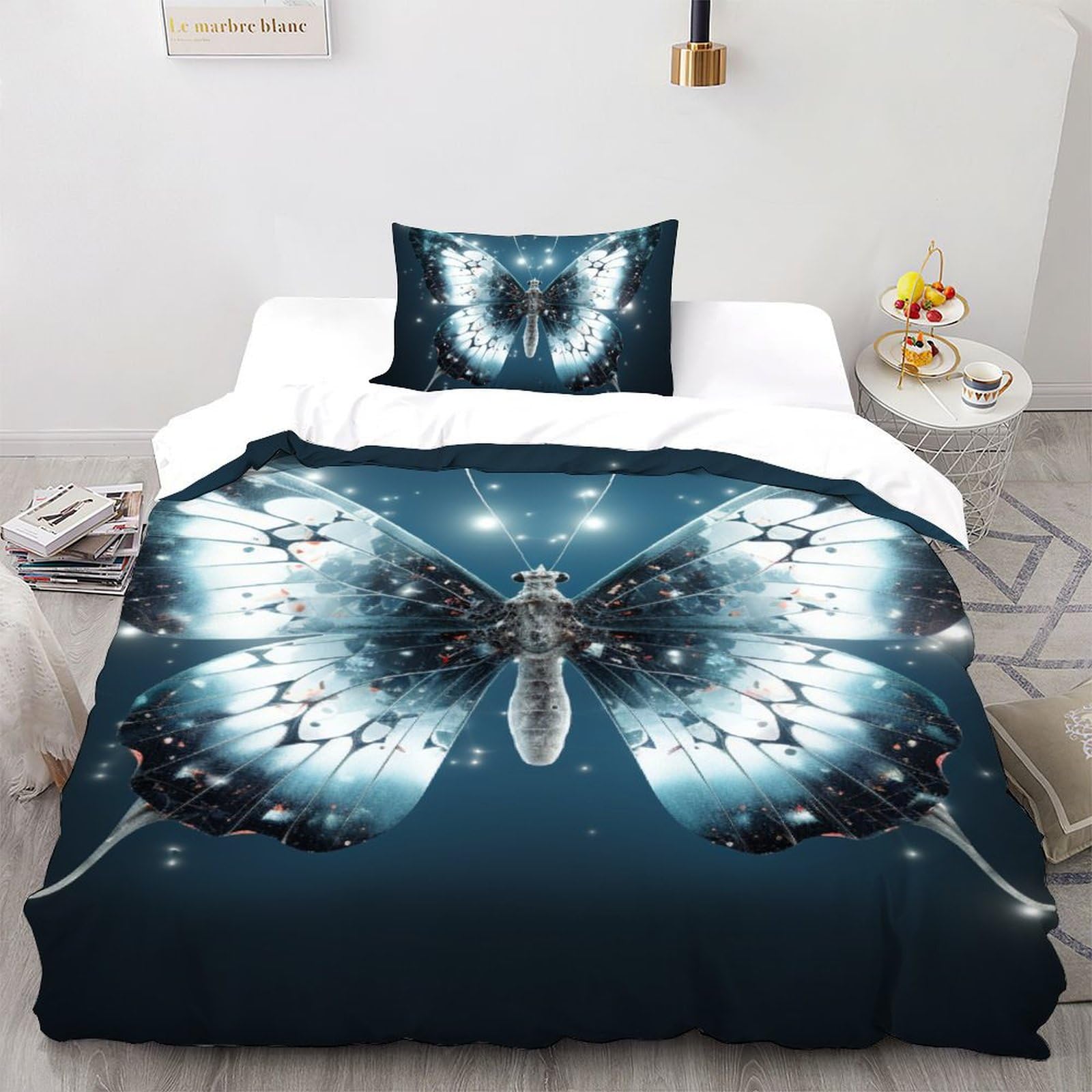 Housse de couette papillon fluorescent en microfibre 135x200cm pour lit simple