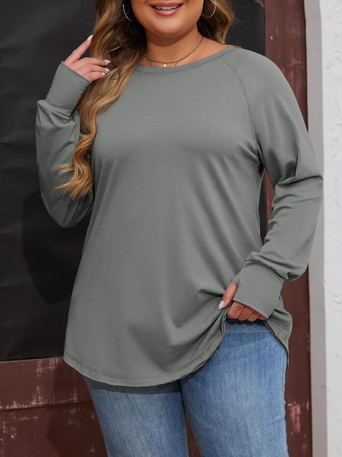 Women's Plus Size Long Sleeve Tunic Top Crew Neck Summer Oversized Fit Basic T Shirts Blouse - Image 2