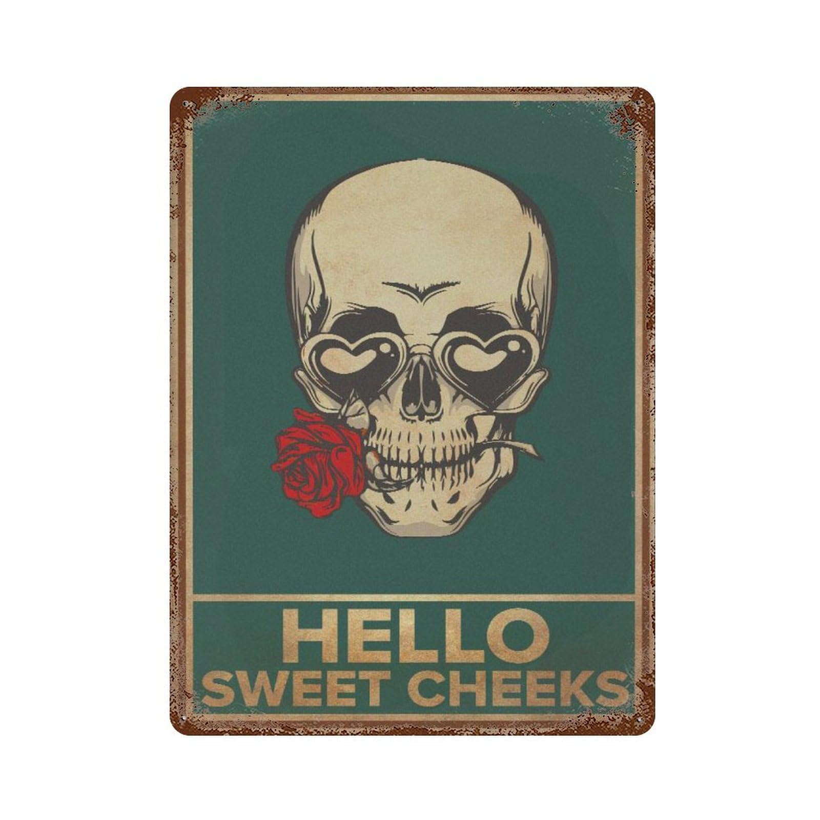 xiaoxiaoshen Skull Rose Bathroom Hello Sweet Cheeks Wall Decor Art Metal Tin Poster Modern Home Decor Art Home Bar Shop Decorations Vintage Sign 40x30cm