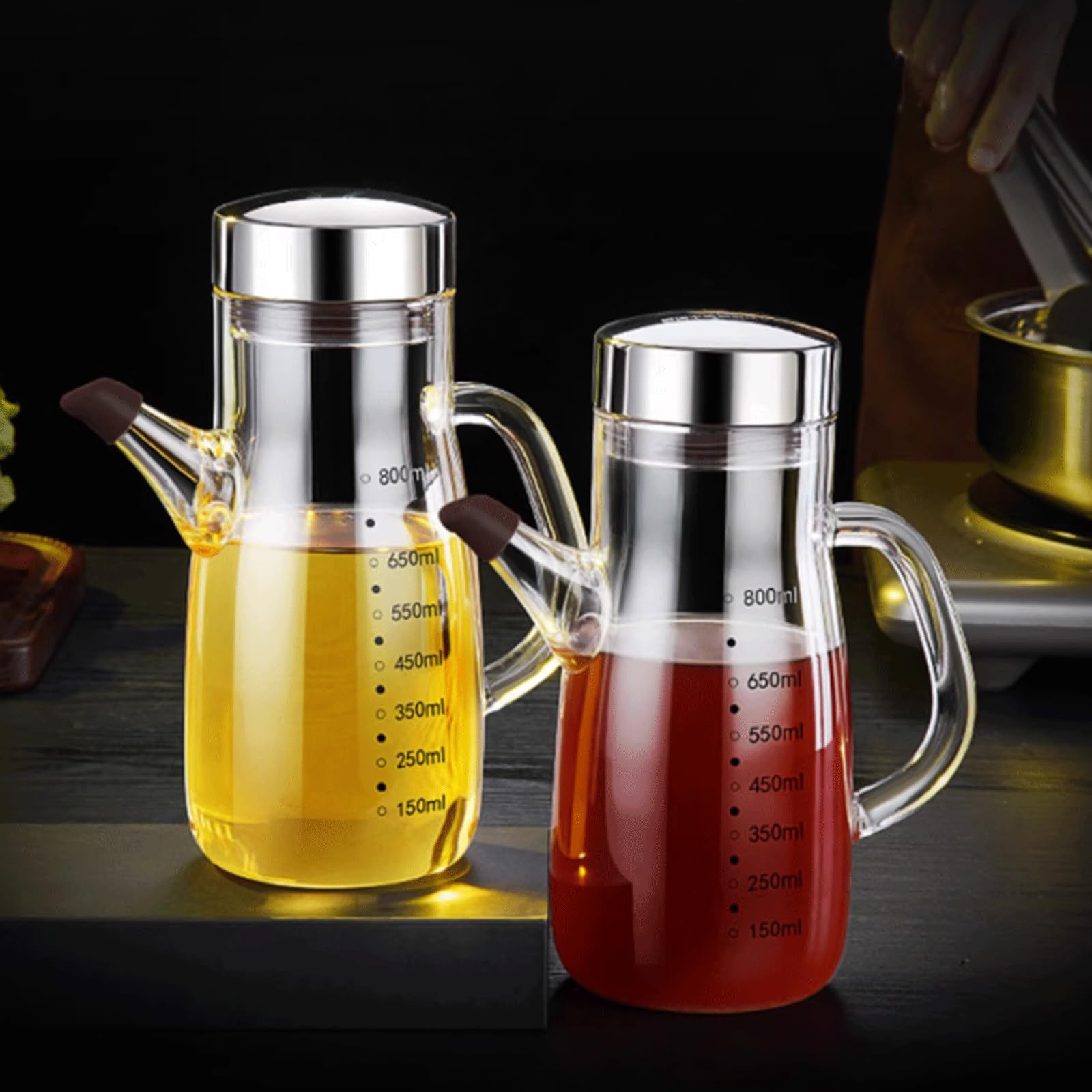 KRILLIQ Lattina di Olio Set di Bottiglie per Dispenser di Olio d'oliva Oliera con Salsa di soia chiaramente in Scala Versare Il Serbatoio dell'olio per Oli Aceti Salse per Condimento