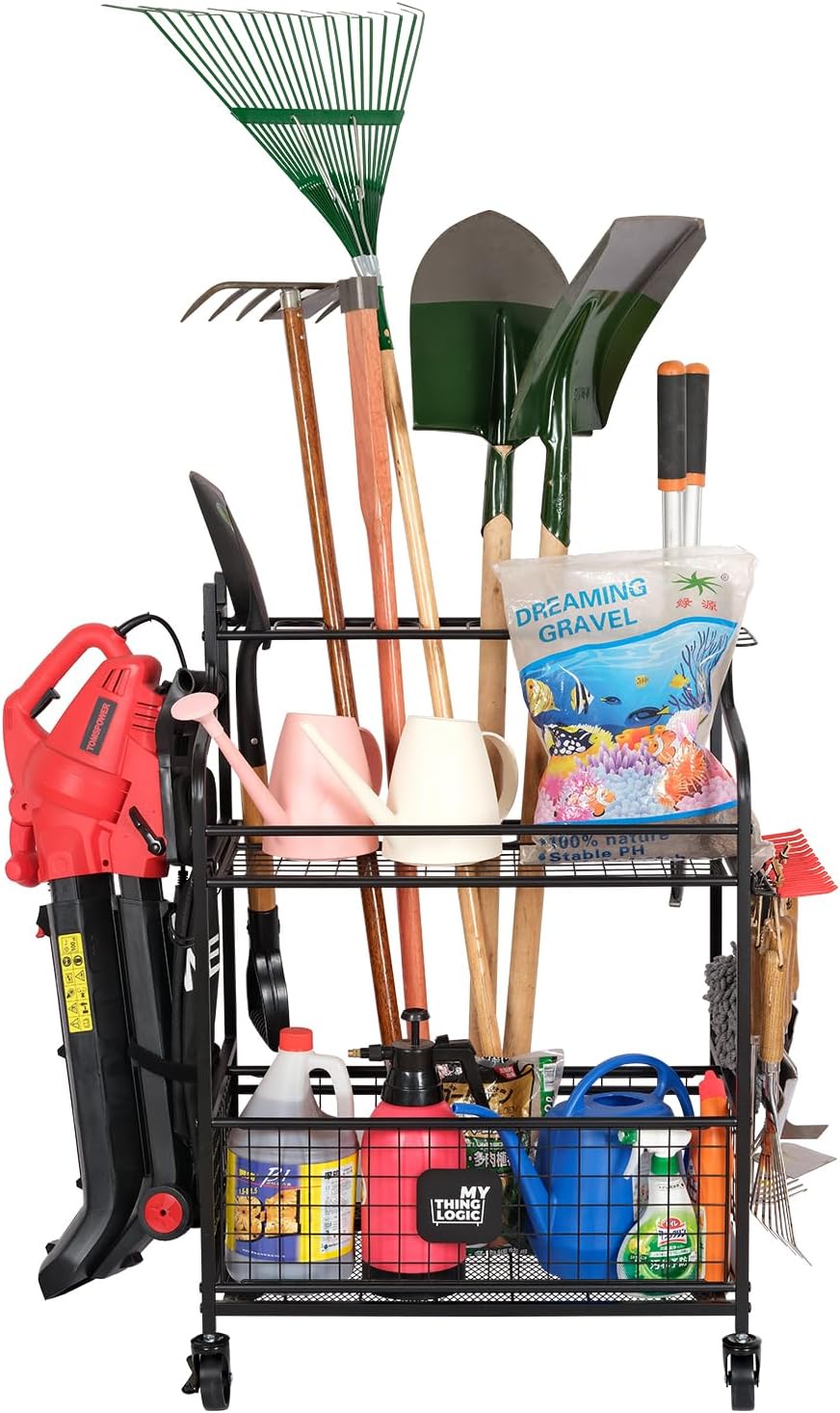 Garden Tool Organizer for Garage, Yard Tool Rack with Wheels, Garage Organizers and Storage Holder for Yard Tools (Deluxe Tower)