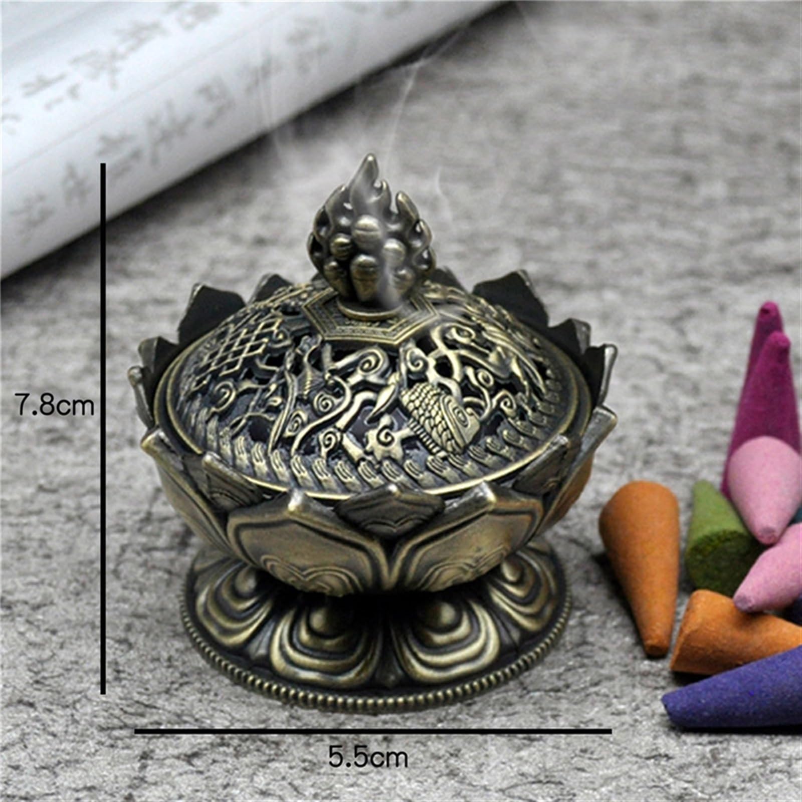 Clásico Quemador de Incienso de Flor de Loto, Soporte de Buda Budista, Mini incensario de sándalo de latón, artesanía de Metal, decoración del hogar Decoración(Gold)